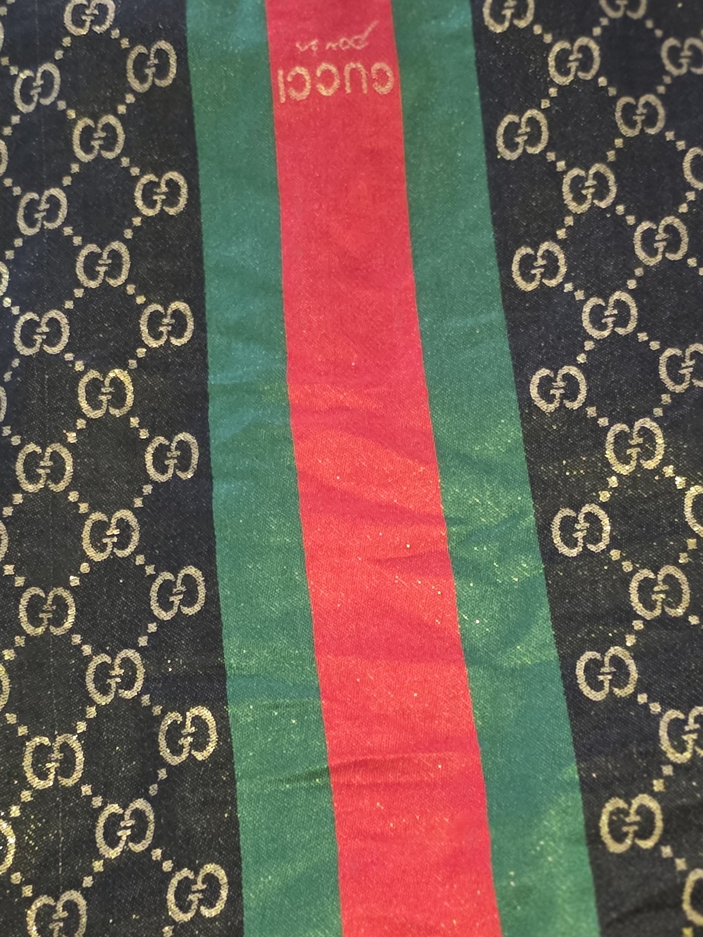 Preloved Luxury Monogram Scarf with Red and Green Stripe - Picture 3 of 5